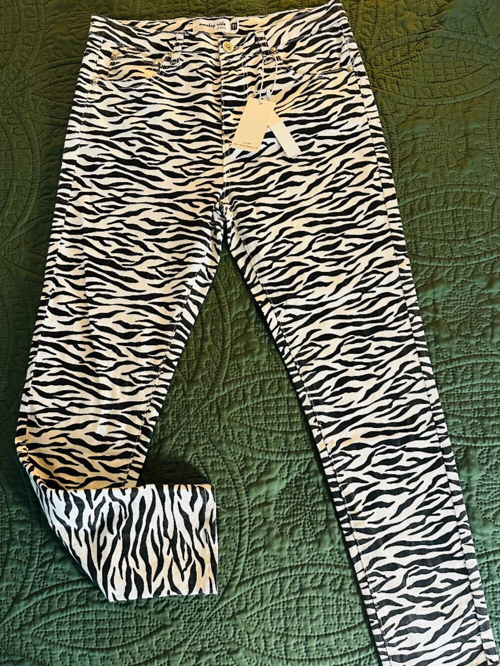 NWT Monkey Ride Jeans Zebra Print High Rise Skinny Jeans Size 11